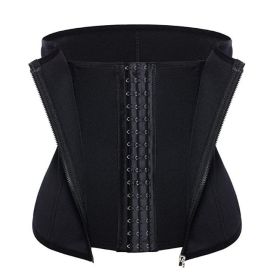 Amazon hot-selling zipper three-breasted belt neoprene corset body burst SWEAT fitness postpartum body girdle (Option: black-M)