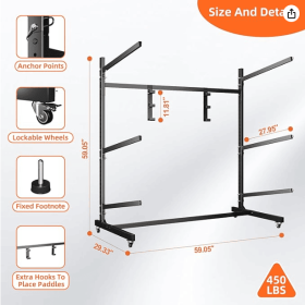 Kayak Storage Rack, Widen & Lengthen Freestanding Kayak Stand With Wheels, Heavy Duty Kayak Holder, Adjustable Canoes And Surfboards Bracket For (Option: 4Layers)
